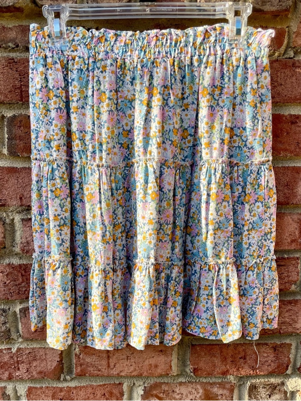 Pastel Floral Tiered Midi Skirt - Size Small